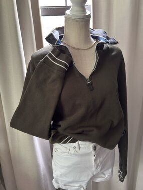 Olive Half-Zip Pullover preppy sweatshirt